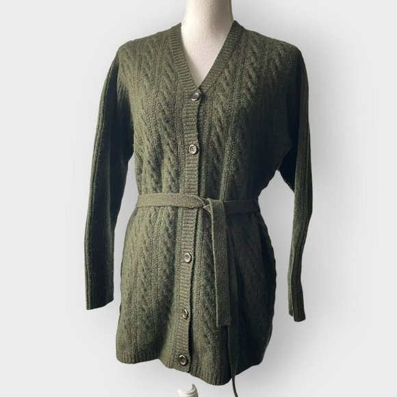 Pendleton 100% Wool Cardigan Sweater Olive Green Cable Knit Long Sleeve Cozy M - Picture 1 of 11